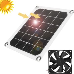 Multipurpose Solar Panel Fan Kit, 10W Solar Panel Powered Dual Fan, Waterproof Portable Outdoor Solar Exhaust Fan for Greenhouse, Dog House, Window Exhaust, RV