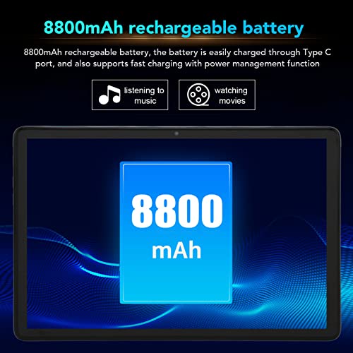 VINGVO HD Tablet, US Plug 100‑240V Octa Core 10.1 Inch Tablet Type C Charging 2.4G 5G WiFi for Work for Android 11 (Dark Blue)