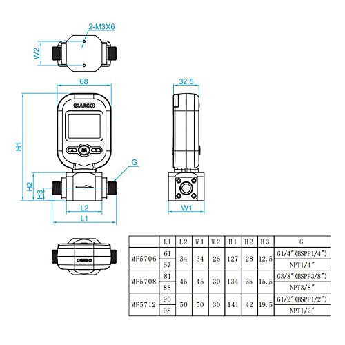 MF5712 Professional 250L/MIN Digital Gas Air Nitrogen Oxygen Flow Meter Portable Gas Flow Meter with G1/2 Interface RS485