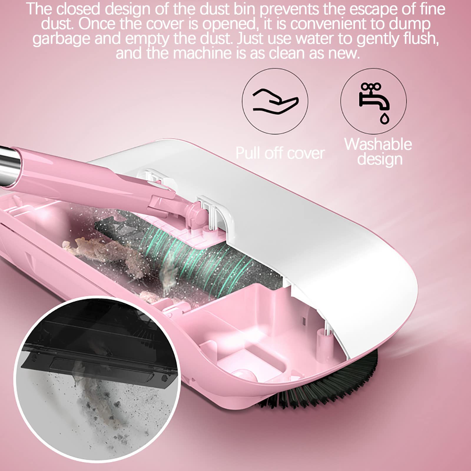 Sweeper 3-in-1 Mops for Floor Cleaning, Hand Push Sweeper Household Lazy Sweeper, Dry and Wet Multi Surface Floor Cleaner Lightweight - Ideal for Pet Hair&Crumby Messes (Pink)