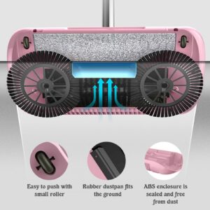 Sweeper 3-in-1 Mops for Floor Cleaning, Hand Push Sweeper Household Lazy Sweeper, Dry and Wet Multi Surface Floor Cleaner Lightweight - Ideal for Pet Hair&Crumby Messes (Pink)