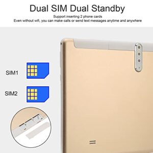 CHICIRIS Calling Tablet, 10.1 Inch HD Tablet Dual Cameras Gold 2.4 G 5G WiFi 100-240 V for Android 12 for Study (US Plug)