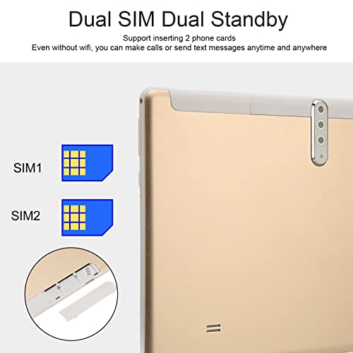 CHICIRIS Calling Tablet, 10.1 Inch HD Tablet Dual Cameras Gold 2.4 G 5G WiFi 100-240 V for Android 12 for Study (US Plug)