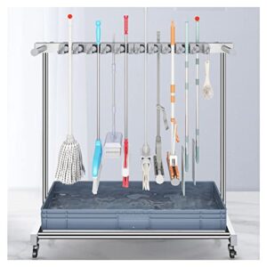 utility rack for mops and brooms,cleaning supplies organizer,cleaning cart,movable commercial mop broom holder,housekeeping cart, with universal wheel,garage,home,house,hotel organization must haves (