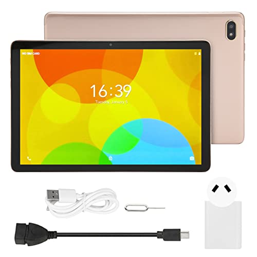 Rosvola 4G LTE Tablet, 8GB 128GB Fast Charge Support 10.1 Inch Tablet AU Plug 100-240V 1920x1200 Resolution for Android 11.0 for Reading (Gold)