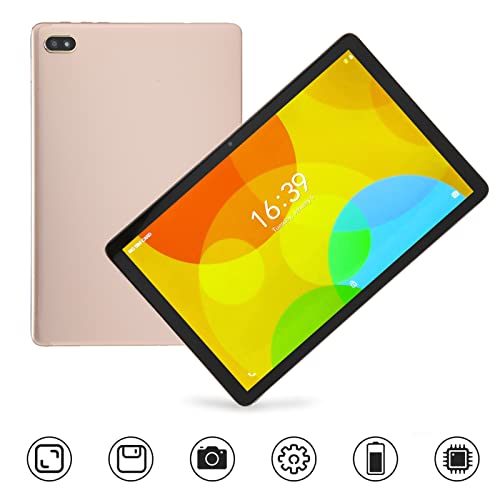 Rosvola 4G LTE Tablet, 8GB 128GB Fast Charge Support 10.1 Inch Tablet AU Plug 100-240V 1920x1200 Resolution for Android 11.0 for Reading (Gold)