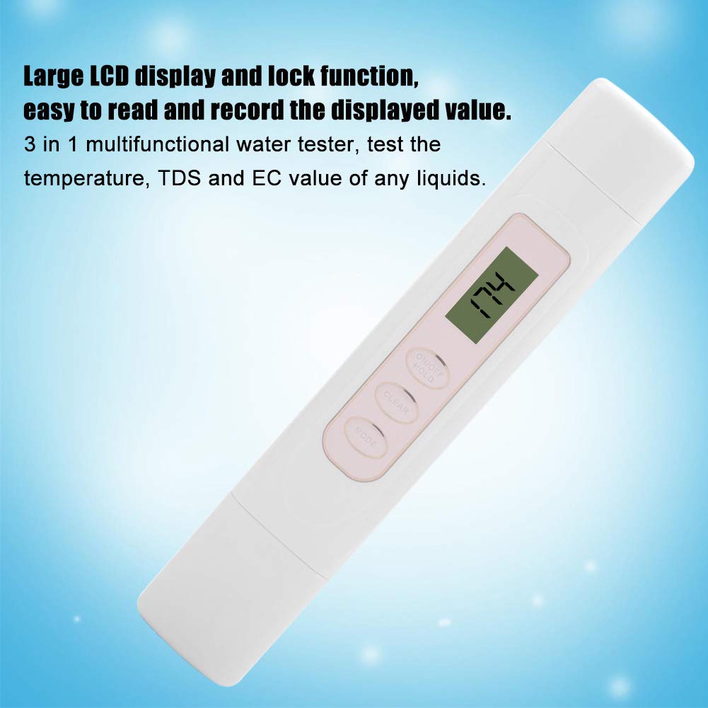 Multifunctional Digital LCD Water Tester Temperature Tds Ec Meter for Drink Beverage Tds Ec Meter Hold,Tds Ec