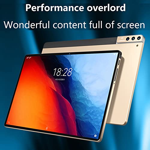 Qinlorgo 10 Inch Tablet, Gold 1920x1080 IPS Calling Tablet 12GB RAM 128GB ROM 100-240V for Reading for Android 11.0 (US Plug)