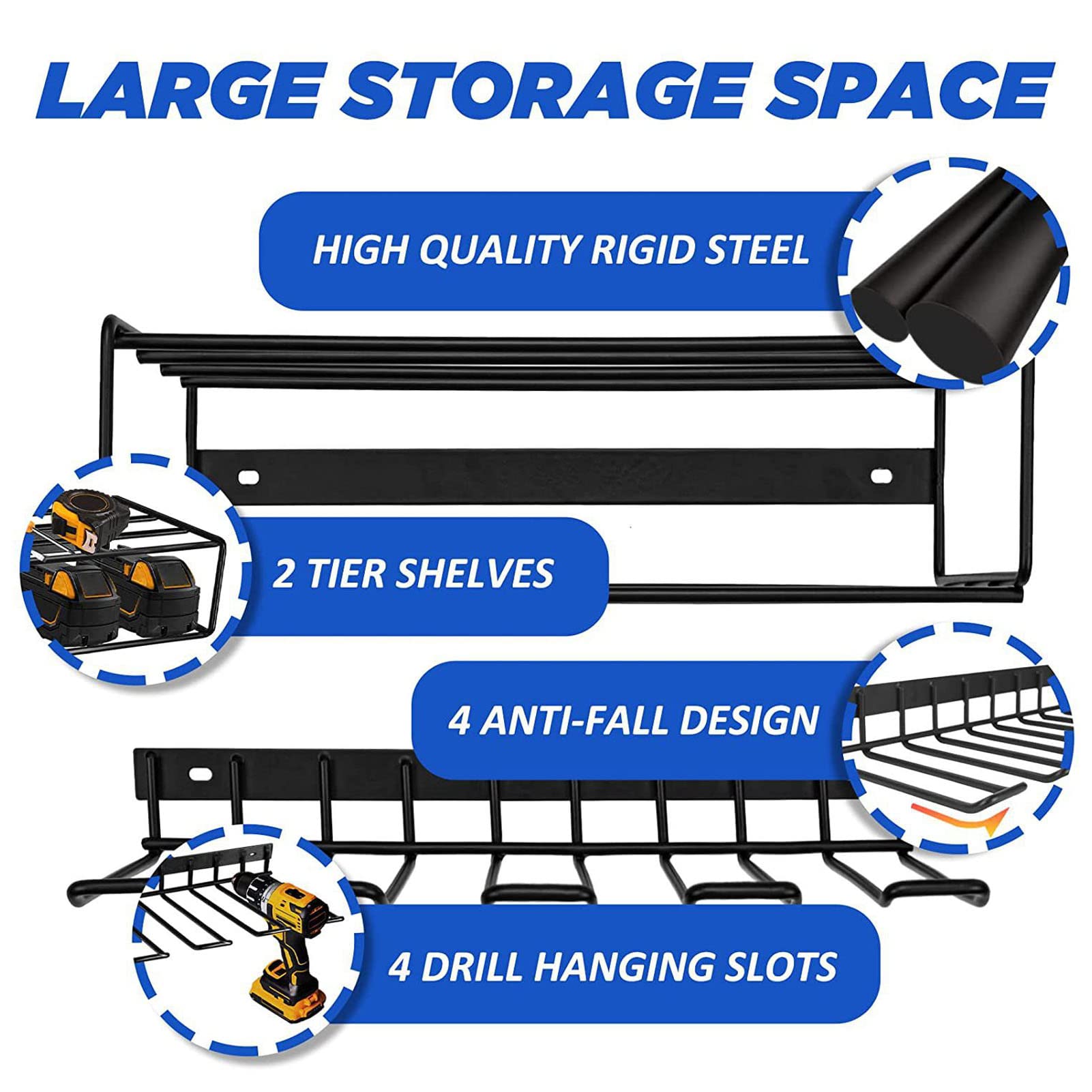 Floating Tool Holder, Easy Installation Stable Structure 50kg Load Capacity High Hardness Wall Mount Storage Rack Multifunctional for Workshop