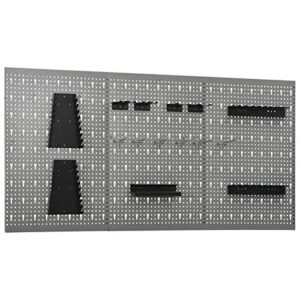 tidyard 3 piece wall-mounted peg boards, steel wall panels with holes, metal tool pegboards storage organizer gray for garage, workbench, workshop