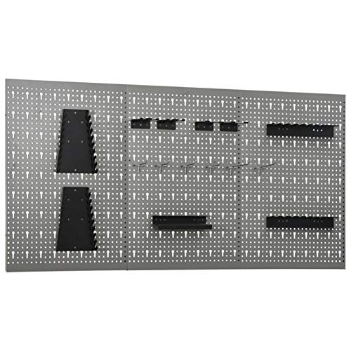 Tidyard 3 Piece Wall-Mounted Peg Boards, Steel Wall Panels with Holes, Metal Tool Pegboards Storage Organizer Gray for Garage, Workbench, Workshop