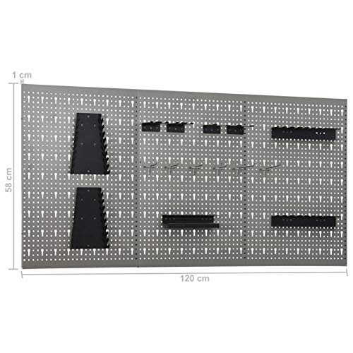 Tidyard 3 Piece Wall-Mounted Peg Boards, Steel Wall Panels with Holes, Metal Tool Pegboards Storage Organizer Gray for Garage, Workbench, Workshop