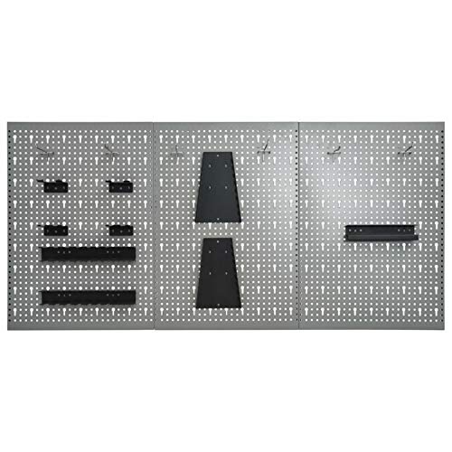 Tidyard 3 Piece Wall-Mounted Peg Boards, Steel Wall Panels with Holes, Metal Tool Pegboards Storage Organizer Gray for Garage, Workbench, Workshop