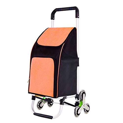 ATAAY Shopping Cart Stair Climbing with 6 Wheels for Grocery Market Travel Lightweight Mobility Shopping Trolley Luggage Organisation Bags (Orange)