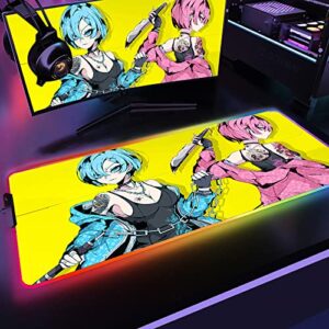 mouse pads blue pink anime cute girls large rgb led mousepad anime for gamer yellow background gaming mouse pad computer accessories big keyboard laptop desk mat,color,xx-large(400x900mm)
