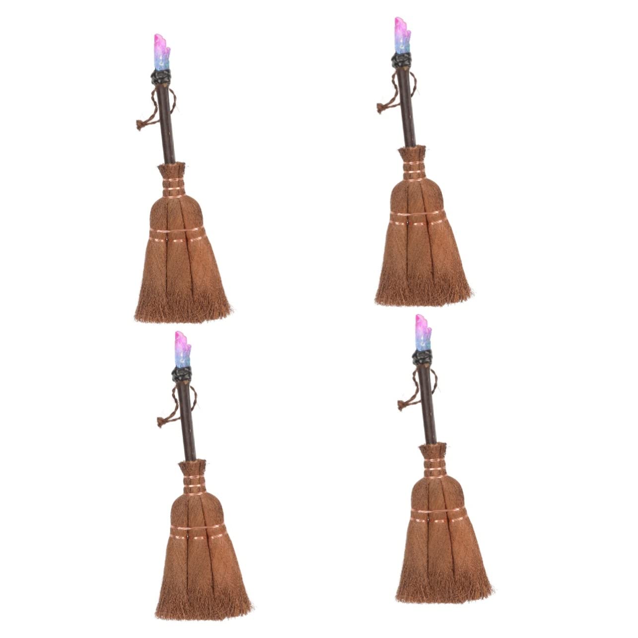 Alipis 4pcs Children's Mini Broom Witches Altar Crystal Broom Halloween Brooms Decor Mini Wizard Broom Altar Ornament Halloween Decorations Indoor Short Broom Wooden The Witch Miniature