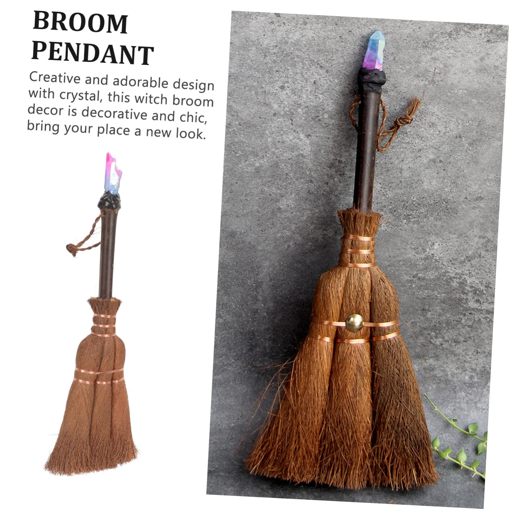 Alipis 4pcs Children's Mini Broom Witches Altar Crystal Broom Halloween Brooms Decor Mini Wizard Broom Altar Ornament Halloween Decorations Indoor Short Broom Wooden The Witch Miniature