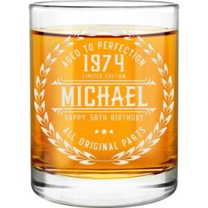 50th birthday gifts for men - personalized whiskey glass - old fashioned funny novelty 50 year old man gift ideas - 50th decorations for dad, husband, friend - 50th birthday present for him 1974 gift