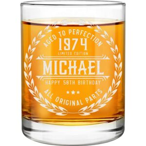 50th Birthday Gifts for Men - Personalized Whiskey Glass - Old Fashioned Funny Novelty 50 Year Old Man Gift Ideas - 50th Decorations for Dad, Husband, Friend - 50th Birthday Present for Him 1974 Gift