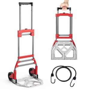 nightcore folding hand truck dolly cart, portable hand cart with telescoping handle and tpr wheels, heavy duty hand dolly with bungee cord for house moving and office use