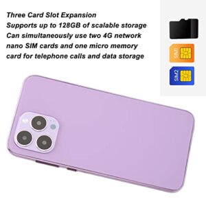 Shanrya 4GB 32GB Phone, IP14 Pro 6.1 Inch Cell Phone Ultra Thin Purple 3 Card Slot Face Recognition for Daily Life (US Plug)