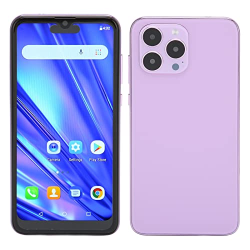 Shanrya 4GB 32GB Phone, IP14 Pro 6.1 Inch Cell Phone Ultra Thin Purple 3 Card Slot Face Recognition for Daily Life (US Plug)