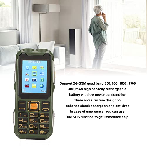 Naroote Big Button Senior Mobile Phone, Senior Mobile Phone 2G 1.3MP Camera Calculator for Indoor (Green)