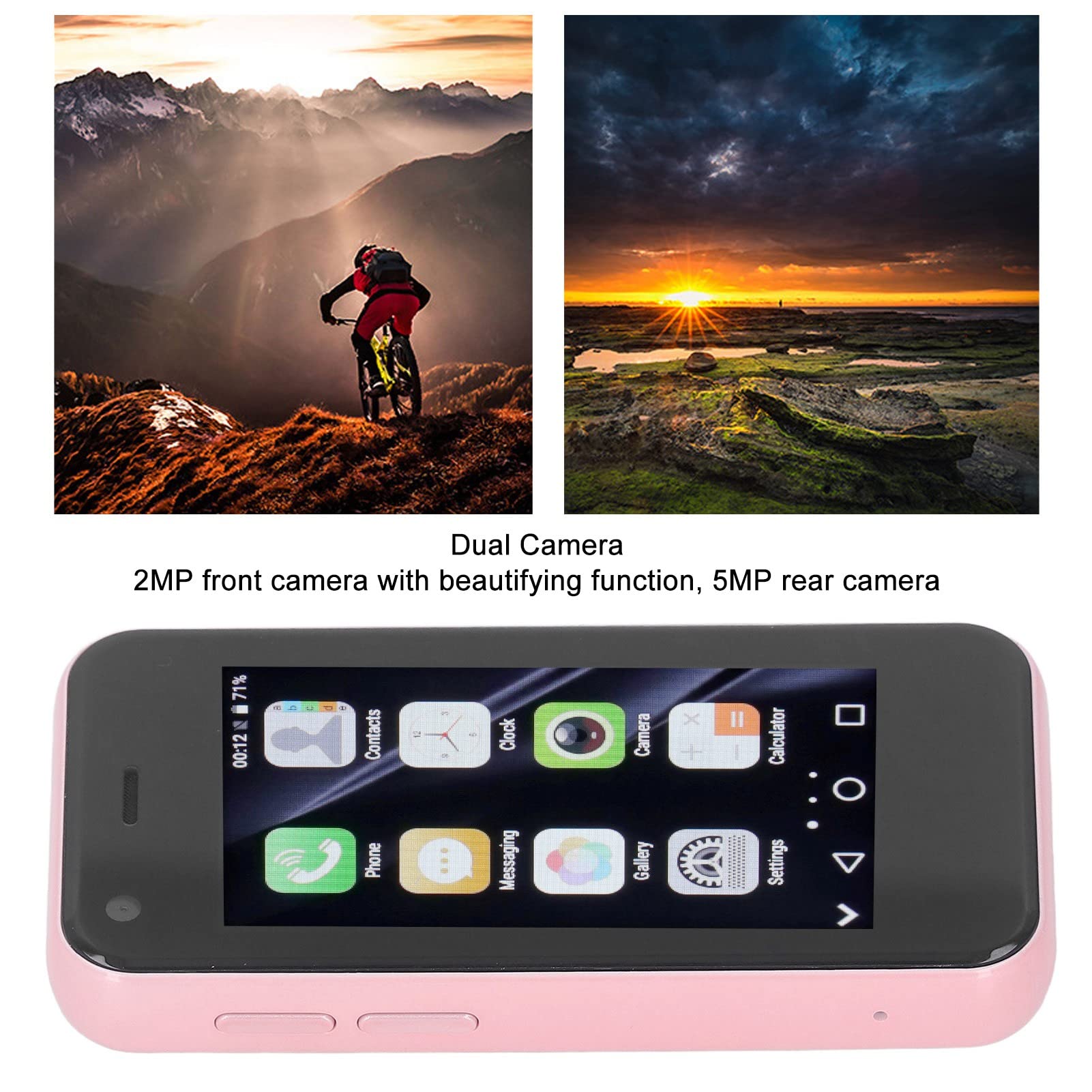 Small Cell Phone, 4 Core Dual Cards Dual Standby 2MP Front and 5MP Rear Camera 2.5 Inch Screen Space Saving Mini Smartphone for Communication (Sakura Pink)