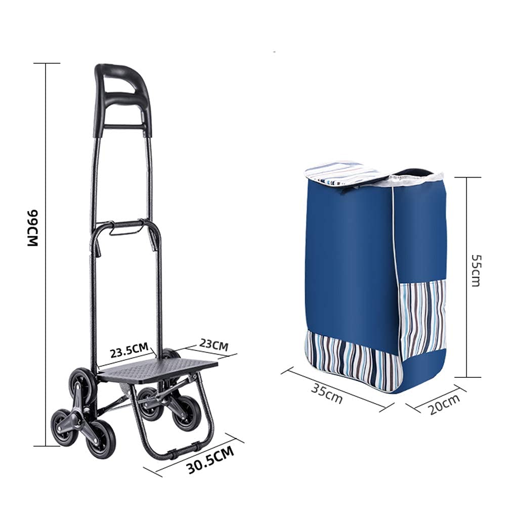 ATAAY Household Portable Shopping cart Foldable Hand Trolley Trolley Trolley 35L Large Capacity with Stairs and Waterproof Function (Blue 99 * 35 * 30.5cm) (Blue 99 * 35 * 30.5cm)