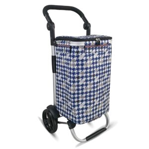 folding shopping cart, grocery utility lightweight waterproof with swivel wheels and removable bag hand cart trolley easy storage (blue 60 pounds capacity) (lattice 60 pounds capacity)