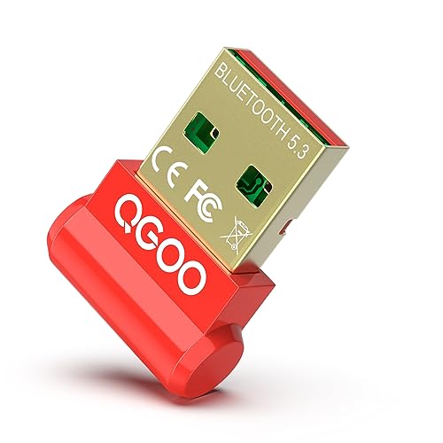 USB Bluetooth Adapter for PC - QGOO Bluetooth Dongle 5.3 EDR, Wireless Bluetooth Receiver for Desktop Computer Laptop Bluetooth Windows 8.1/10/11（red-013）