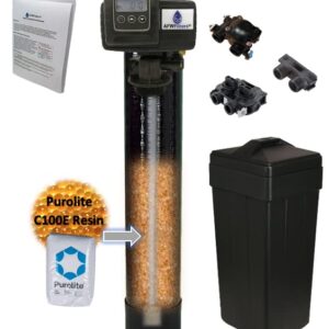 AFWFilters Purolite Metered Water Softener 48,000 48k Whole House Water Softener with Fleck 5600SXT and Upgraded C100E Purolite Resin 1" Bypass