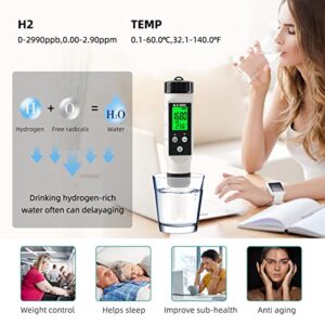 TOPINCN Water Quality Tester, ABS Chemicals & Water Testing Products Test Strips H2 Meter Hydrogen Tester ±0.5℃ Accuracy High Sensitivity Probe LCD Backlit with ATC for Aquariums