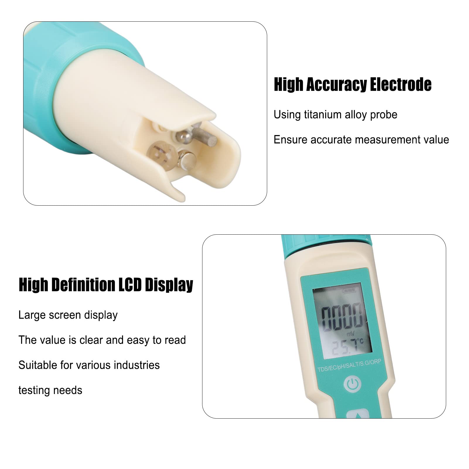 TOPINCN Digital Water Quality Meter ORP PH Temp EC Salinity SG Tester Pen, 7 in 1 Water Quality Tester Test Strips Water Testing Products