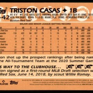 2023 Topps 1988 Baseball #T88-42 Triston Casas RC Rookie Boston Red Sox Baseball Trading Card