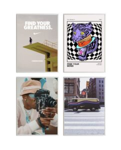 retro art prints - (11" x 14") ready to frame set of 4 eye catching poster prints - home decor/bedroom/kitchen/dorm - by printer's row & co.