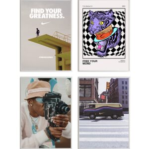 Retro Art Prints - (11" x 14") Ready to Frame Set of 4 Eye Catching Poster Prints - Home Decor/Bedroom/Kitchen/Dorm - By Printer's Row & Co.