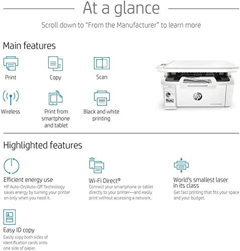 HP Laserjet Pro M28w All-in-One Wireless Monochrome Laser Printer for Home Office, White - Print Scan Copy - 19 ppm, 600 x 600 dpi, ICON LCD, 8.5" x 11.69", Hi-Speed USB, Ethernet