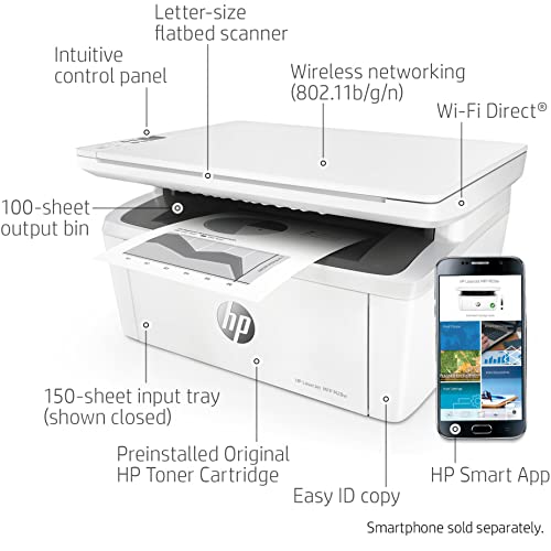 HP Laserjet Pro M28w All-in-One Wireless Monochrome Laser Printer for Home Office - Print Scan Copy - 19 ppm, 600 x 600 dpi, 8.5" x 11.69", WiFi, Hi-Speed USB, Ethernet