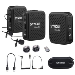 synco g1 a2 pro camera microphone wireless lavalier mic with charging case for phone smartphone type-c professional studio youtube charging (synco g1 a2 pro)
