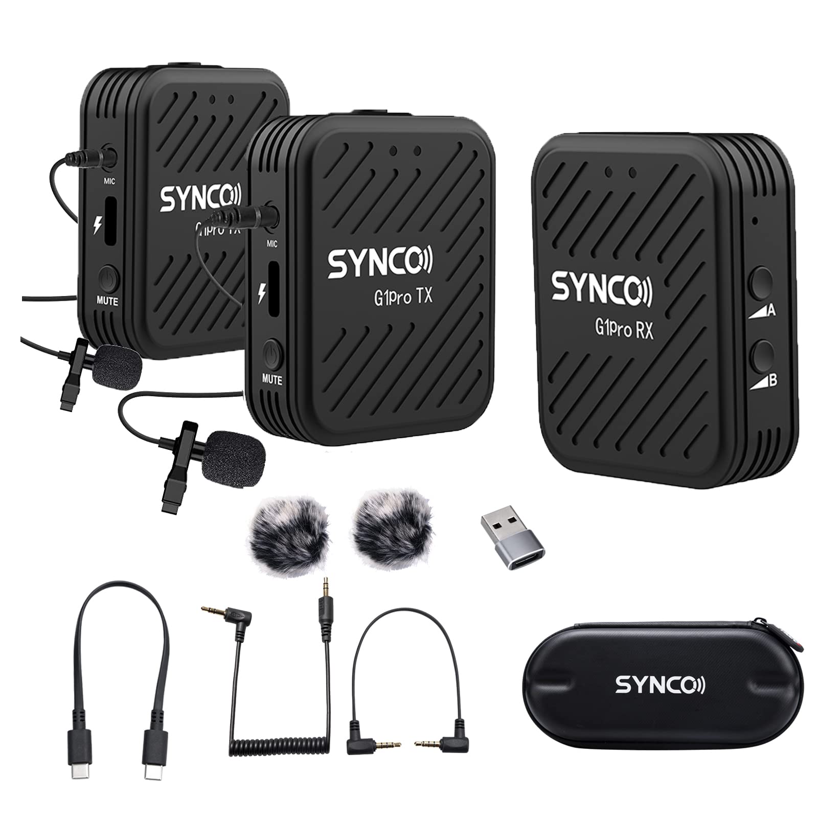 Synco G1 A2 PRO Camera Microphone Wireless Lavalier Mic with Charging Case for Phone Smartphone Type-c Professional Studio YouTube Charging (Synco G1 A2 Pro)