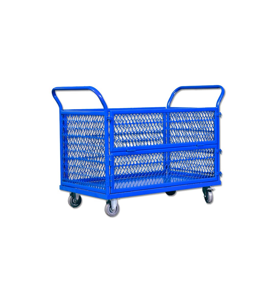 Trolley Mobile Storage Cart Removable Folding Basket Steel Hand Pull Cart Weight 200KG (47.24 * 27.55 * 39.37inch,Grey-Grille)