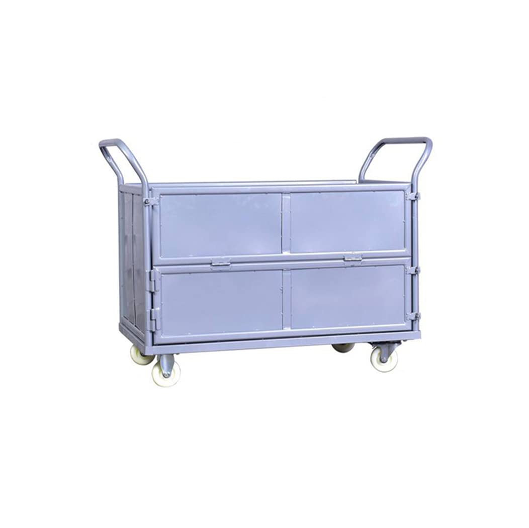 Trolley Mobile Storage Cart Removable Folding Basket Steel Hand Pull Cart Weight 200KG (47.24 * 27.55 * 39.37inch,Grey-Grille)