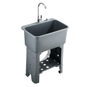 utility sink by,heavy duty floor mounted freestanding wash station,polypropylene freestanding tub utility sink,with drain and faucet,for washing room, basement, shop