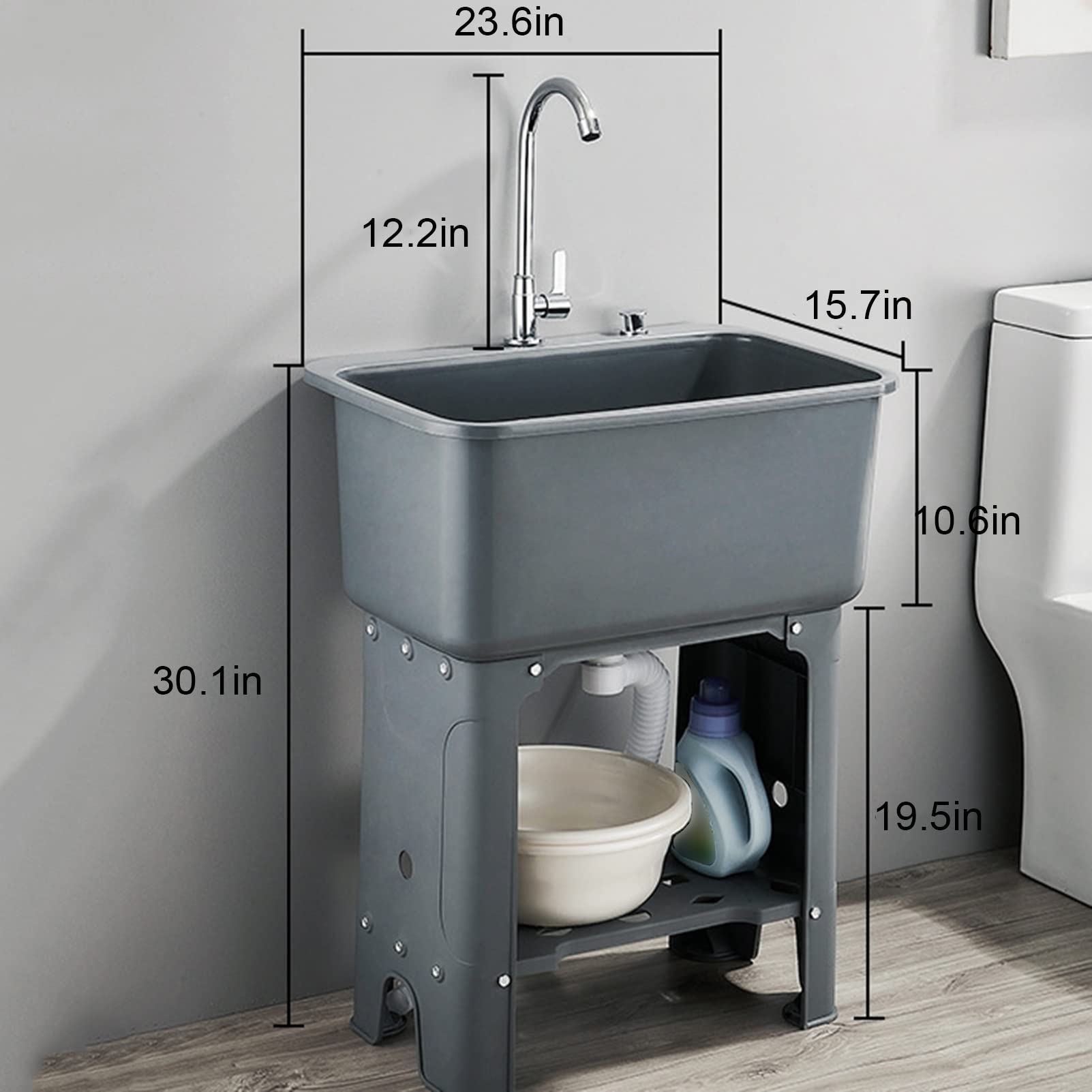 Utility Sink By,Heavy Duty Floor Mounted Freestanding Wash Station,Polypropylene Freestanding Tub Utility Sink,with Drain and Faucet,for Washing Room, Basement, Shop