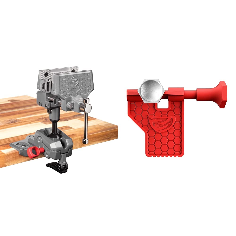 Real Avid Precision Bench Vise with Clamping Vise Jaws & Swiveling Vise Body |Multi-Use Handsfree Workbench Vice & More & Real Avid Pivot Pin Tool (AVAR15PPT), Red