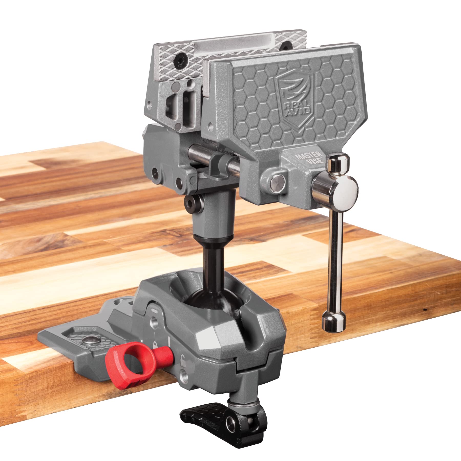 Real Avid Precision Bench Vise with Clamping Vise Jaws & Swiveling Vise Body |Multi-Use Handsfree Workbench Vice & More & Real Avid Pivot Pin Tool (AVAR15PPT), Red