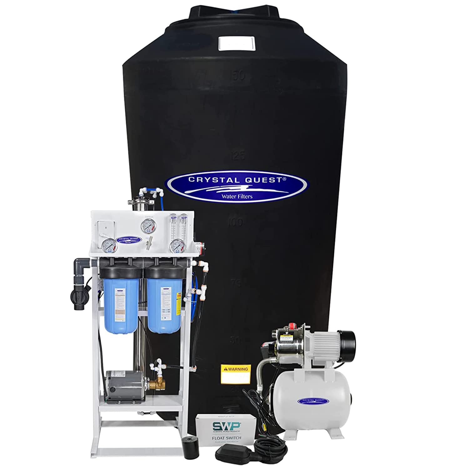 Crystal Quest Whole House Reverse Osmosis Water Filtration System | 165 Gallon Water Tank + Water Pump | Sediment & Carbon Filter - 750 GPD