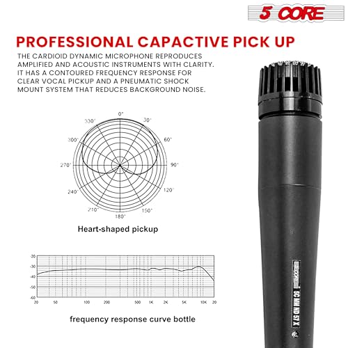 5 Core 2 Pack Dynamic Instrument Microphone - Premium Quality and Versatile Mic for Live Performances, On Stage and Studio Recording - Durable Metal Mic- Cable, Mic Holder and Bag Included Pair ND-57X