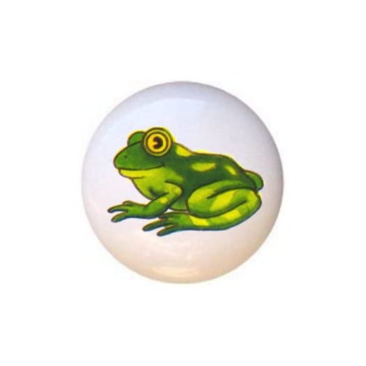 Lil Animal Series Zoo Animals Farm Animals Decorative Ceramic Dresser Drawer Pulls Cabinet Cupboard Knobs (Frog)